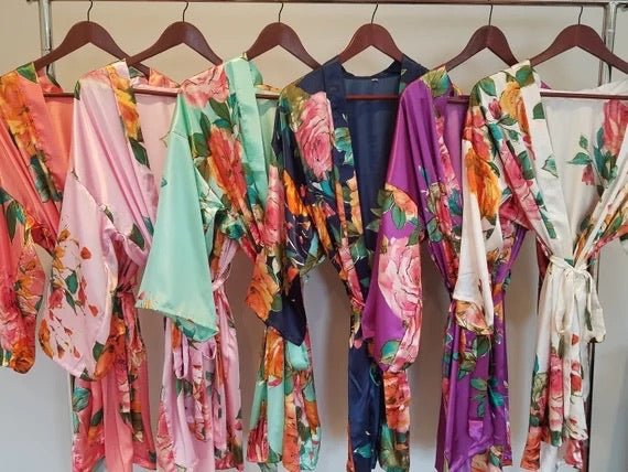 Women Kimono Floral Satin  Robe